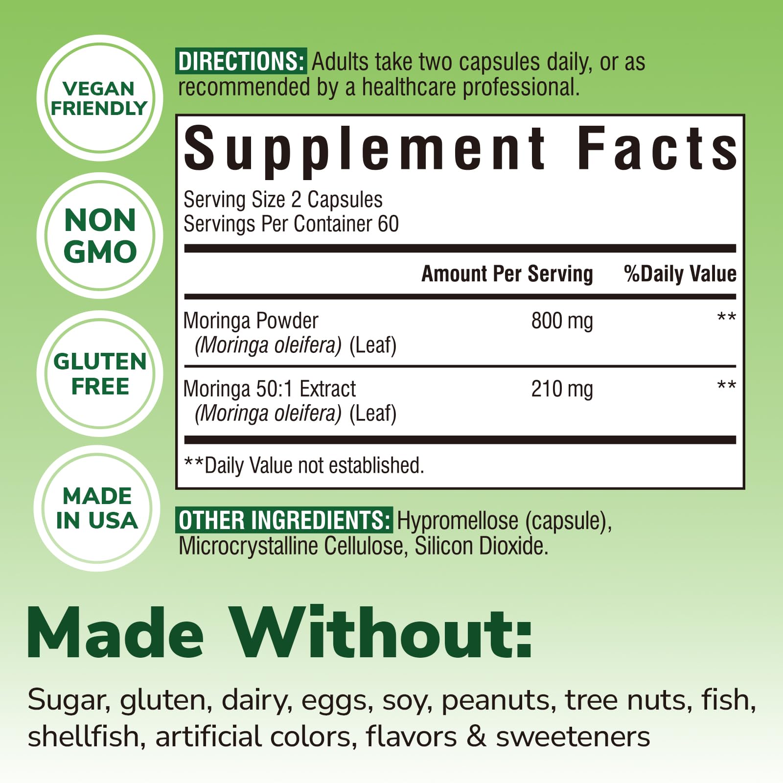 Vitalibre Moringa cápsulas veganas, sin gluten, para consumo diario.