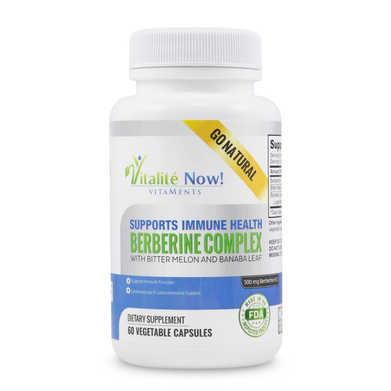 Vitalité Now Berberina 500mg, cápsulas, apoyo al metabolismo y a la salud inmunitaria