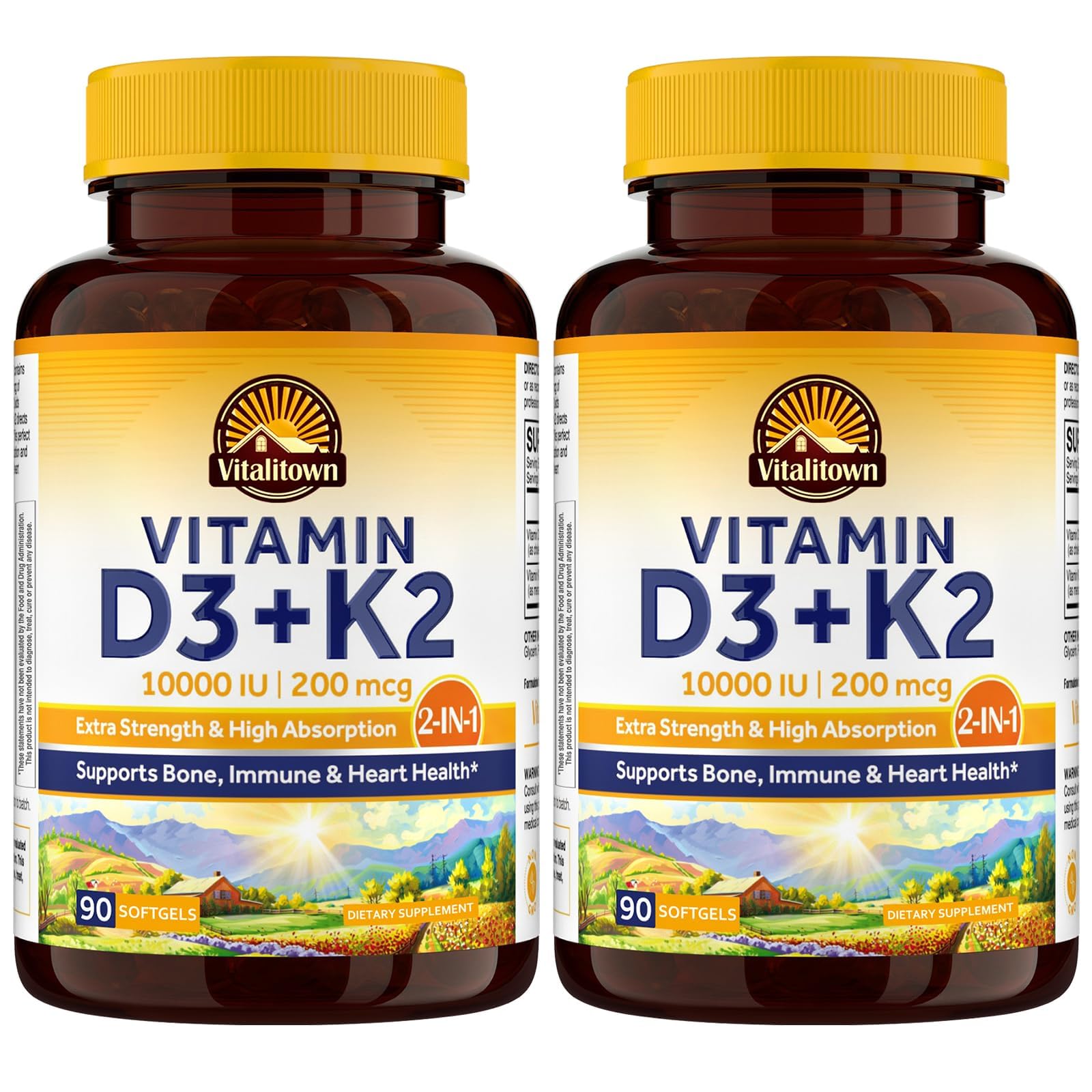 Vitalitown D3 K2 cápsula-blanda en bote, soporte para huesos y dientes.