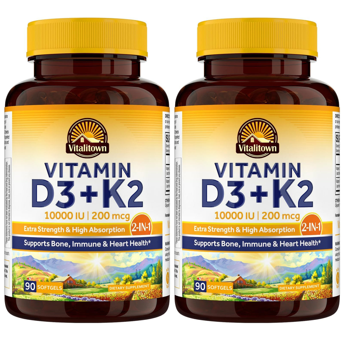 Vitalitown D3 K2 cápsula-blanda en bote, soporte para huesos y dientes.