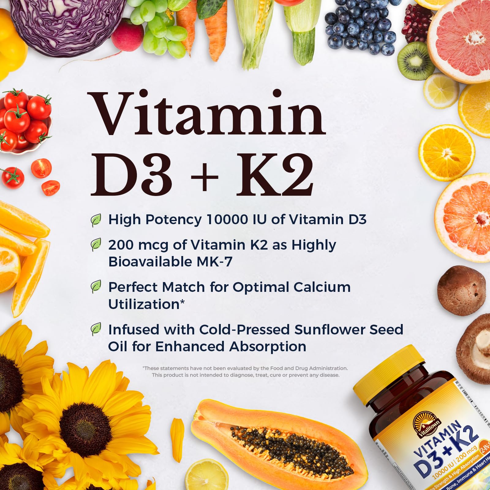 Vitalitown D3 K2 MK7, forma de alta biodisponibilidad.