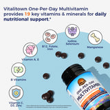 Vitalitown: ingredientes clave resaltados, vitaminas y minerales esenciales.
