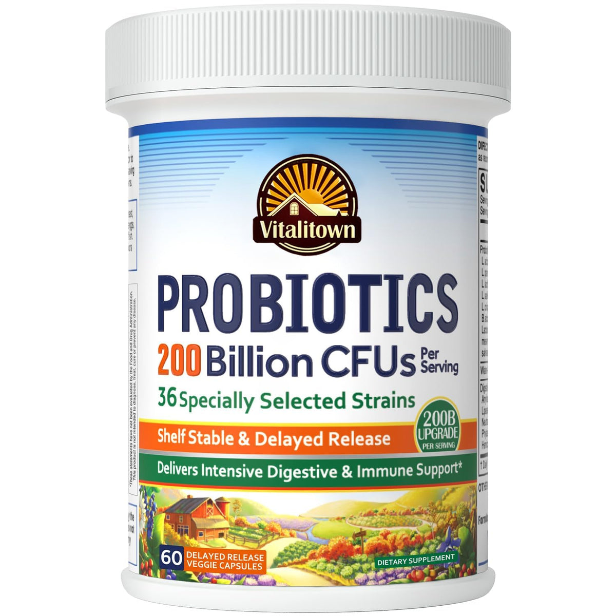 Vitalitown Probiotics: frasco de 200 mil millones CFU para apoyo digestivo