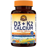Vitalitown Vitamina D3 K2 Calcio frente: podría favorecer la absorción de calcio para huesos saludables.