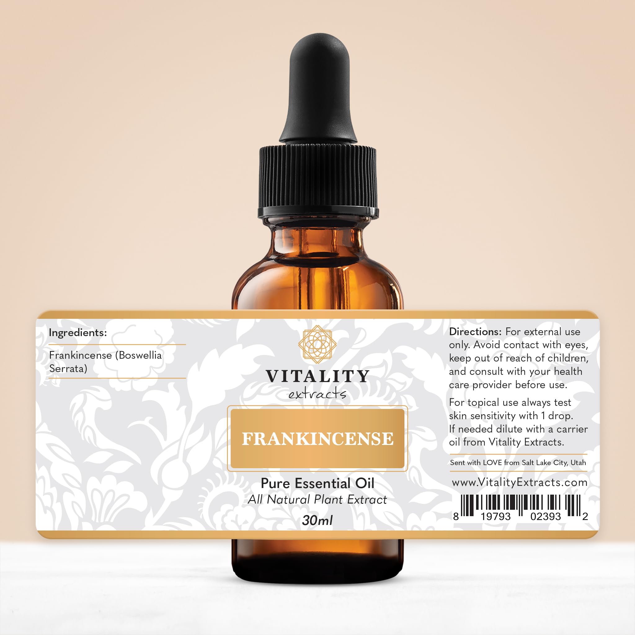 Vitality envase de cristal que protege la pureza del aceite.