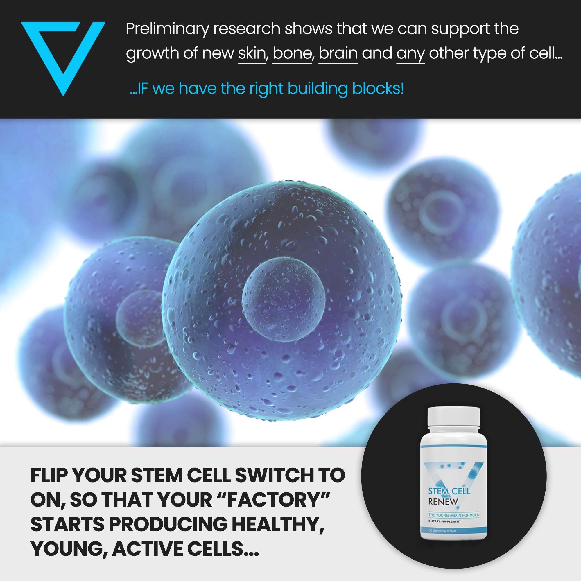 Vitality Now Stem Cell Renew paquete abierto listo para tomar.