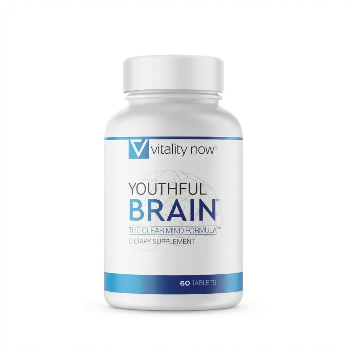 Vitality Now Youthful Brain: botella visible, posible apoyo a la concentración diaria.