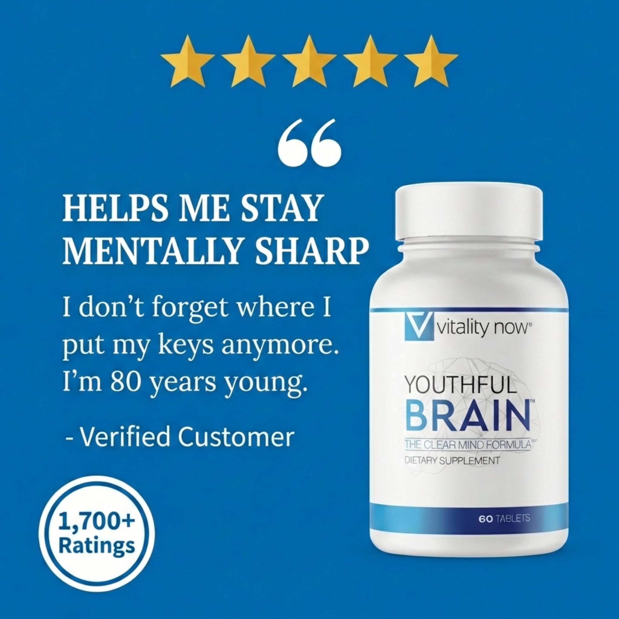 Vitality Now Youthful Brain: dosis diaria de dos tabletas, conveniente y suave.