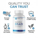 Envase de Vitality Now Youthful Brain: frasco estable y fácil de almacenar.