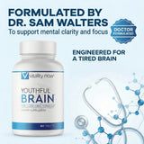 Vitality Now Youthful Brain: tabletas en primer plano, fáciles de tragar diariamente.