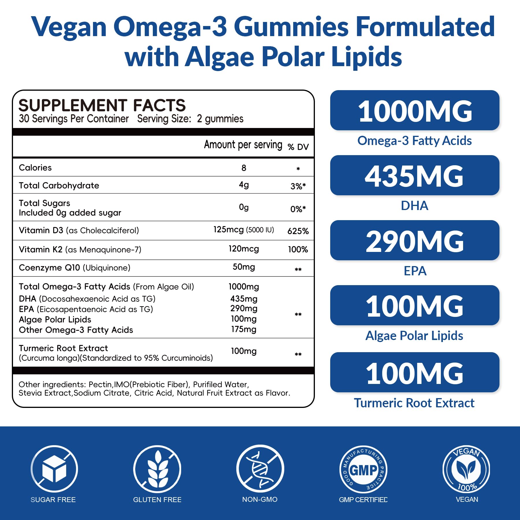 VitalityPeak gominolas de algas Omega-3 con CoQ10, D3, K2 y cúrcuma