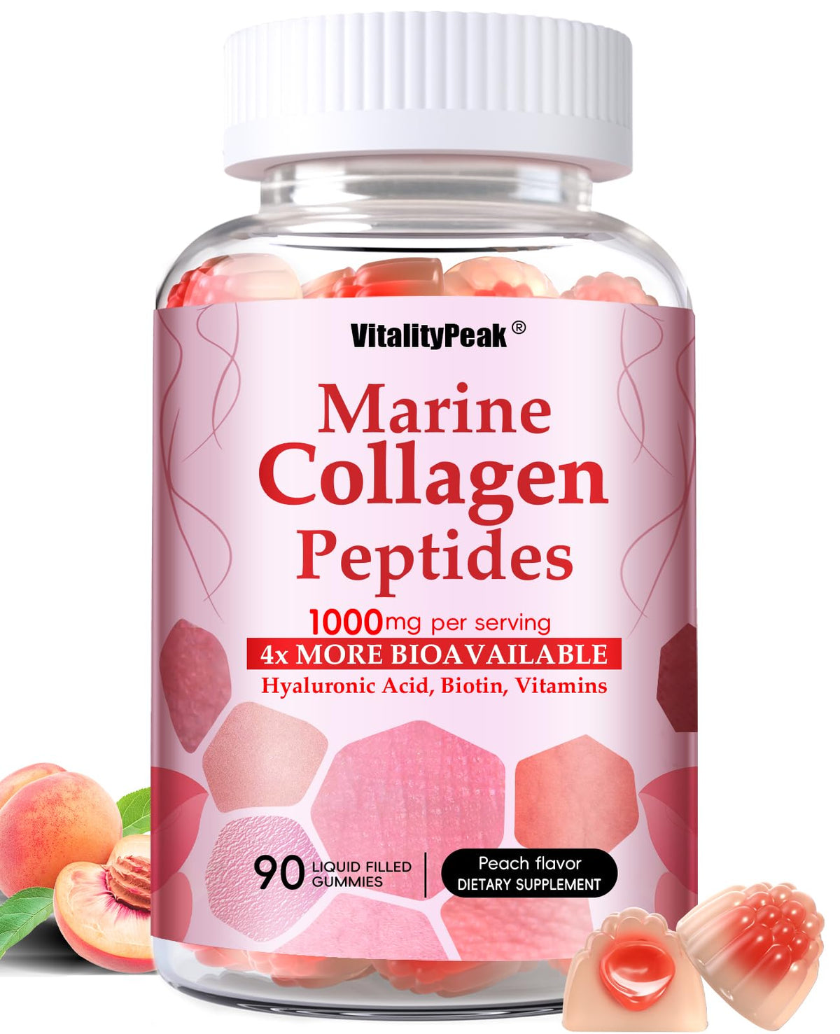Gomitas VitalityPeak en botella: colágeno marino para piel radiante