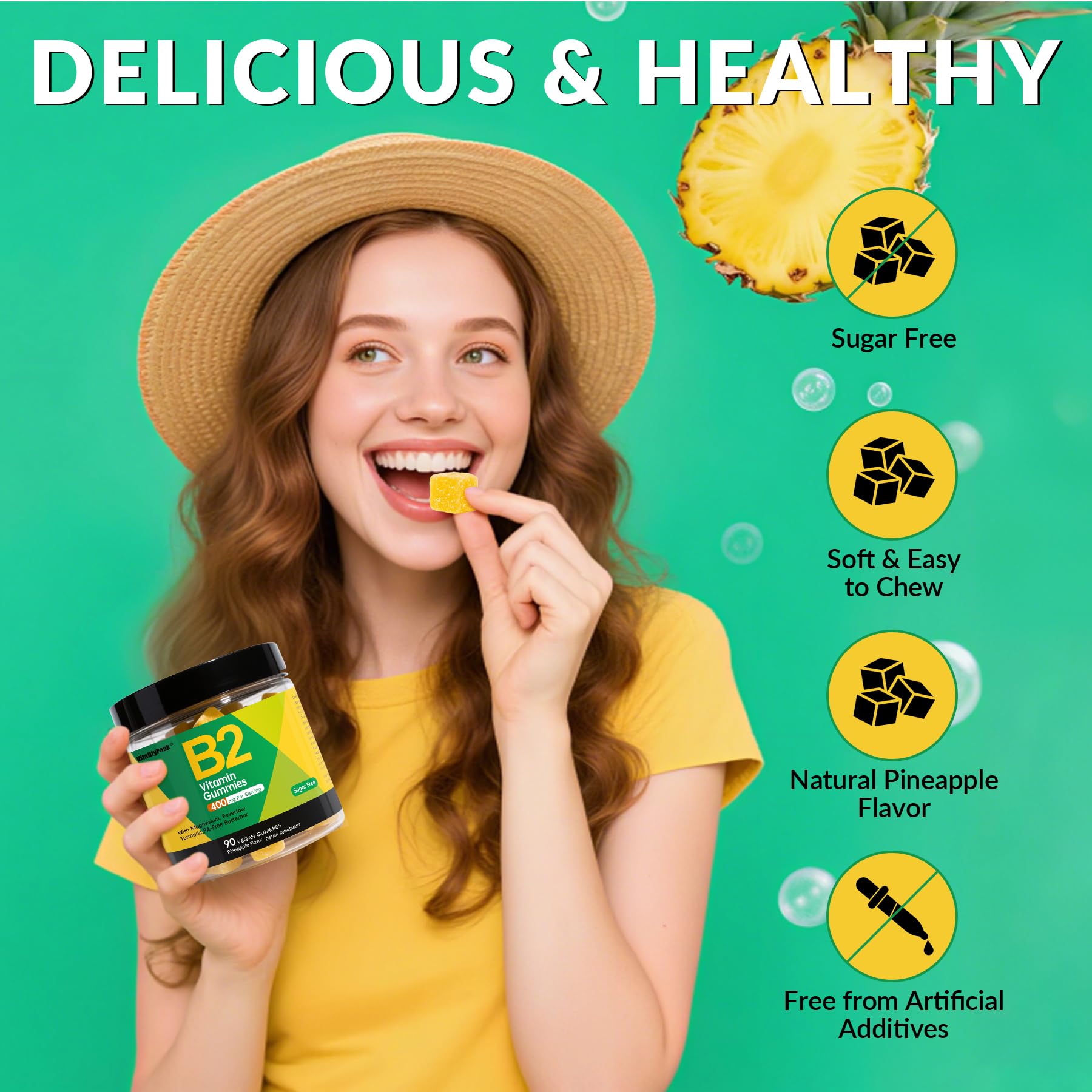 Ingredientes naturales de VitalityPeak Riboflavina, sin azúcares añadidos.