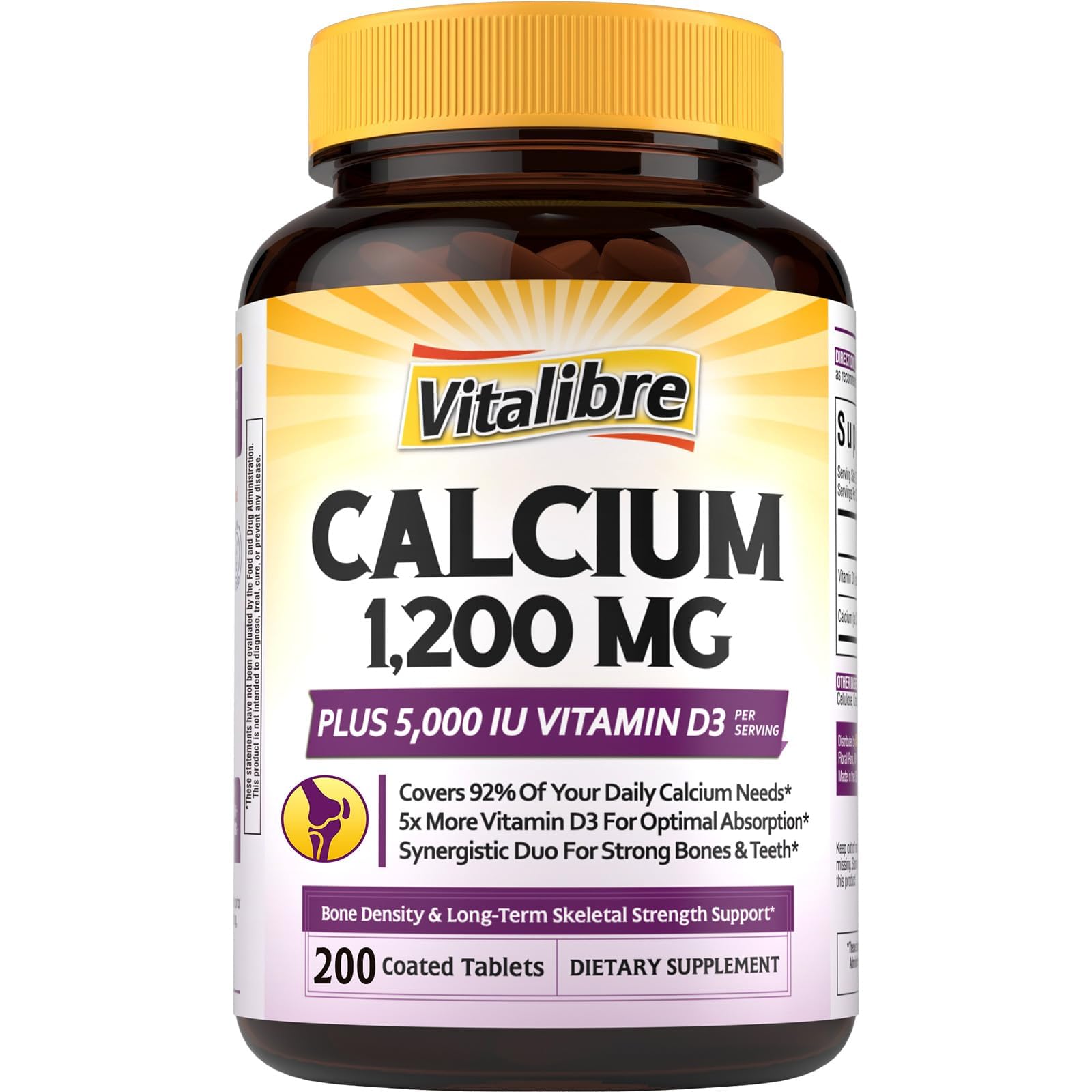 Vitalibre calcio con vitamina D3 en envase, soporte para densidad ósea.