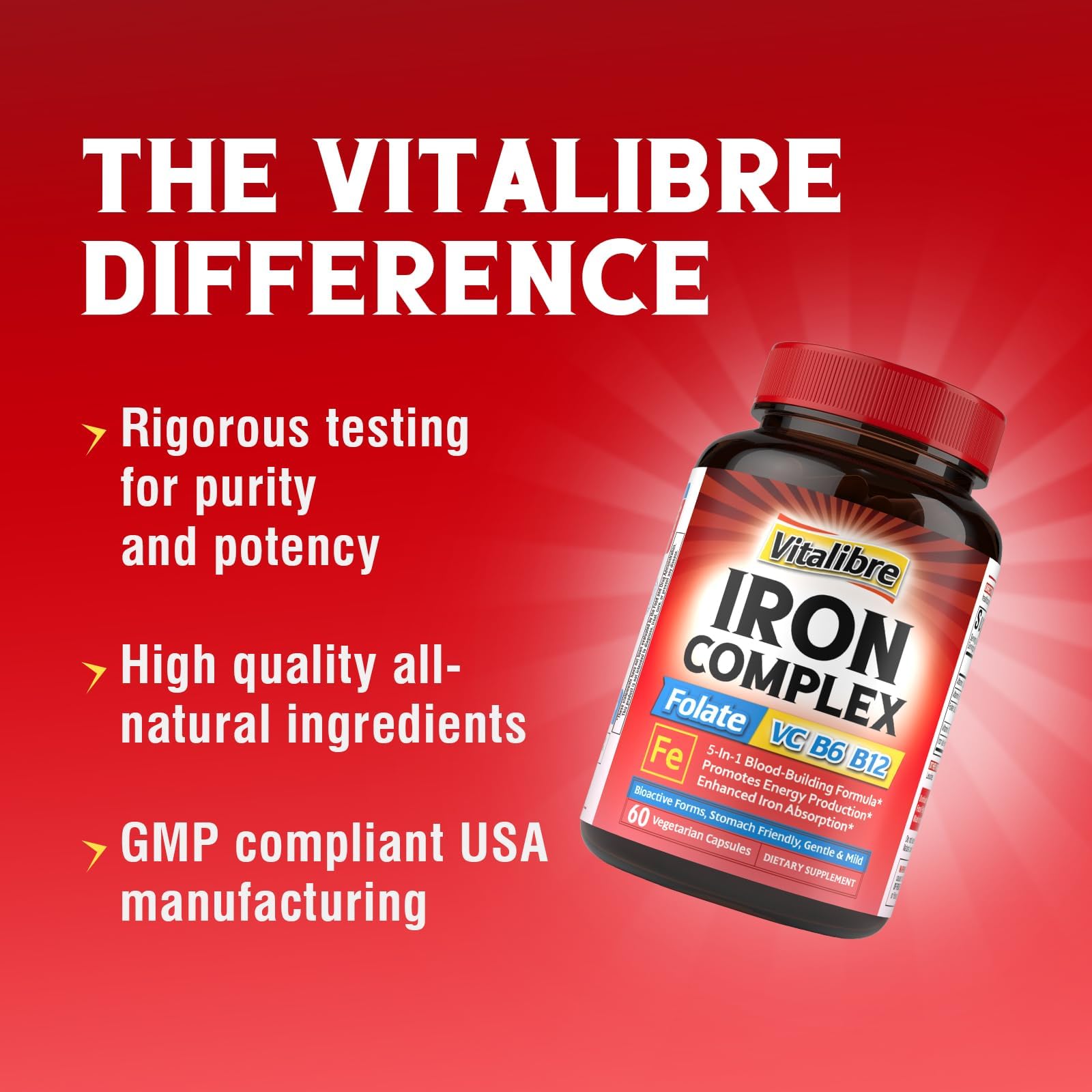 Vitallibre Hierro Complex: hecho en Estados Unidos con altos estándares de calidad.