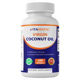 Vitamatic Aceite de Coco Virgen en cápsulas blandas, ideal para uso diario.