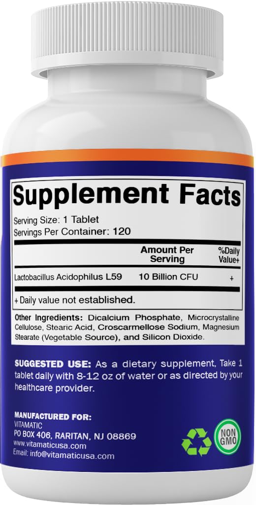 Vitamatic Acidophilus, caja y etiqueta muestran calidad y pureza