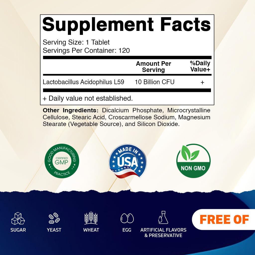 Vitamatic Acidophilus, etiqueta detallada destaca el conteo de CFU por dosis