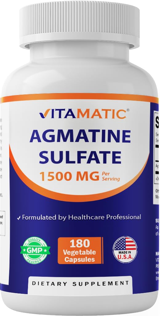 Vitamatic Agmatine Sulfate bote-1500mg: presentación fácil de dosificar para uso diario.