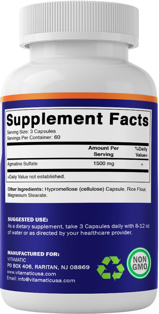 Vitamatic Agmatine Sulfate libre-de-ogm-sin-gluten: apto para dietas específicas.