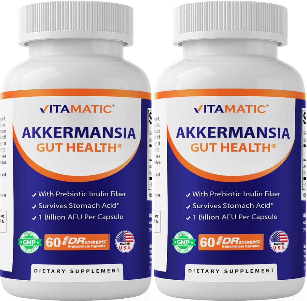 Vitamatic Akkermansia muciniphila cápsulas liberación retardada para soporte diario de la salud intestinal.