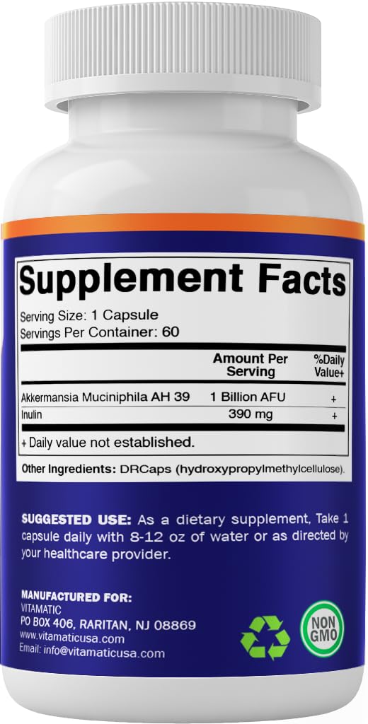 Vitamatic Akkermansia muciniphila sin alergenos, apto para dietas sensibles.