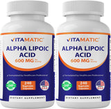 Vitamatic ALA 600 mg cápsulas vegetales, fácil de tragar para apoyo antioxidante diario.