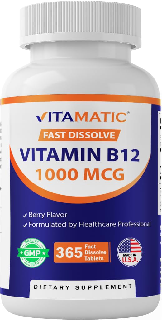Vitamatic B12 1000 mcg, disolución rápida, sabor frutos rojos, energía