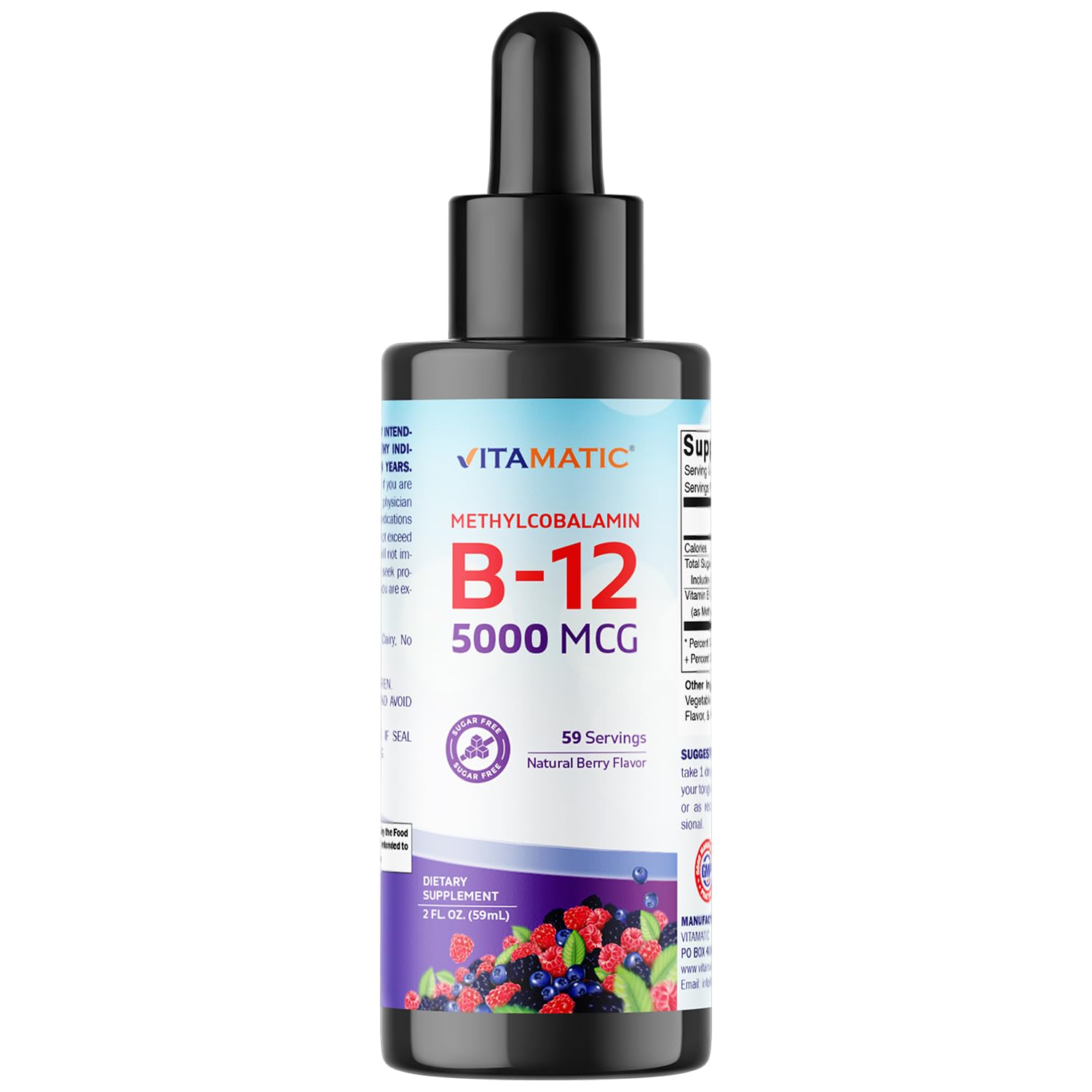 Vitamatic B12 líquido en botella con sabor baya para energía diaria
