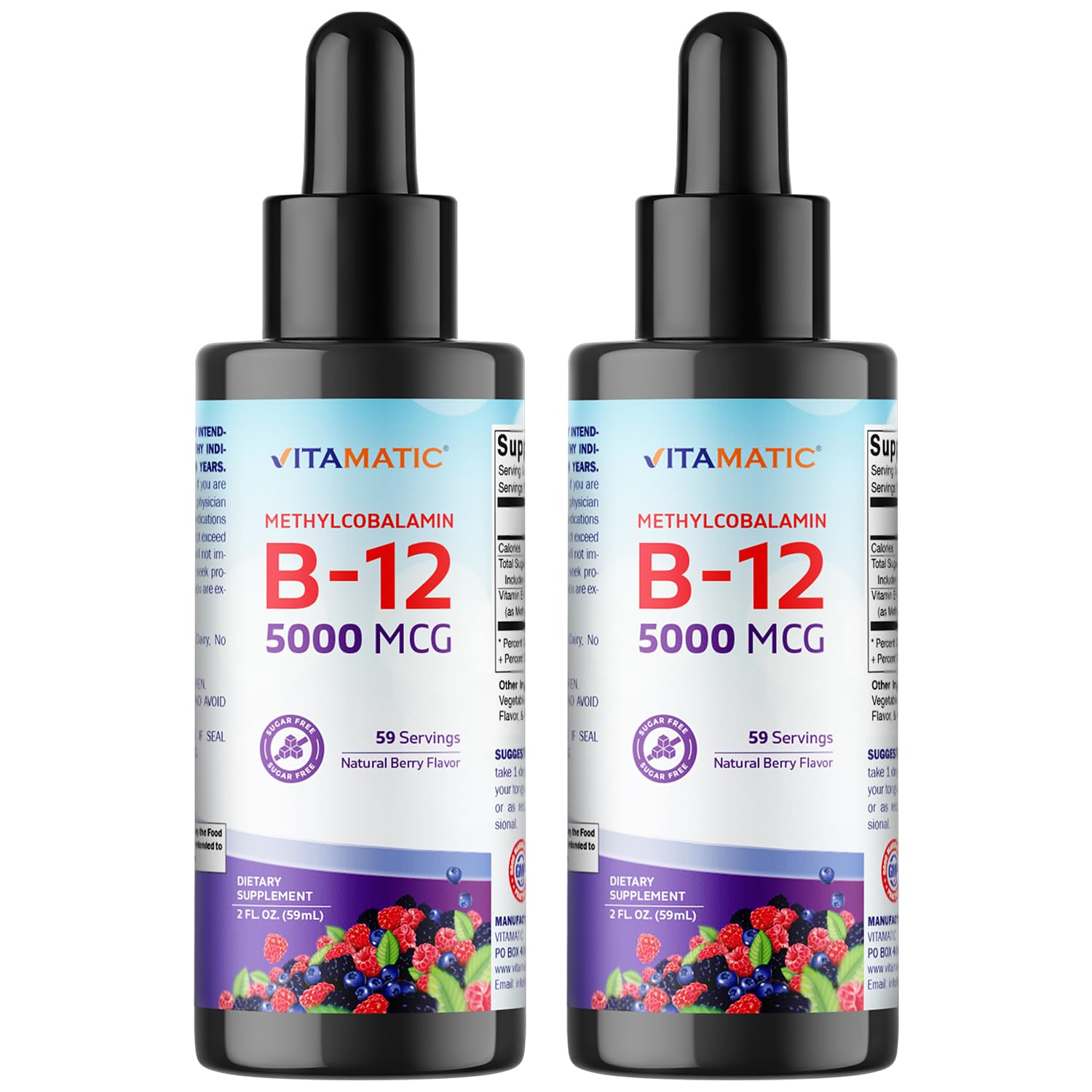 Vitamatic B12 líquido, botella con sabor a frambuesa, para uso diario