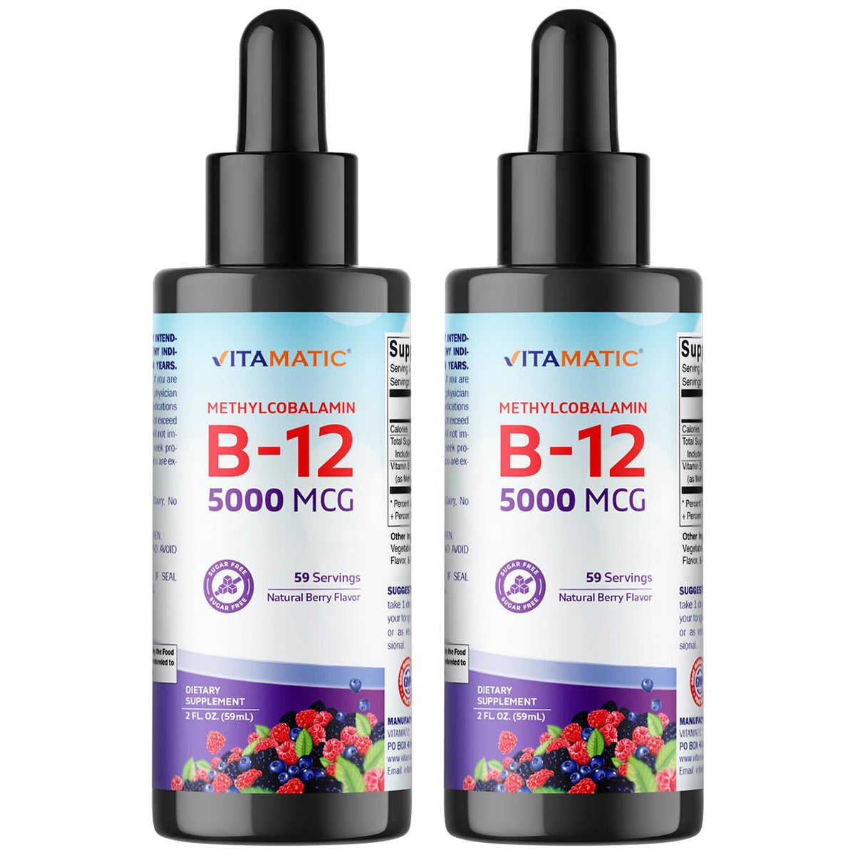 Vitamatic B12 líquido, botella con sabor a frambuesa, para uso diario