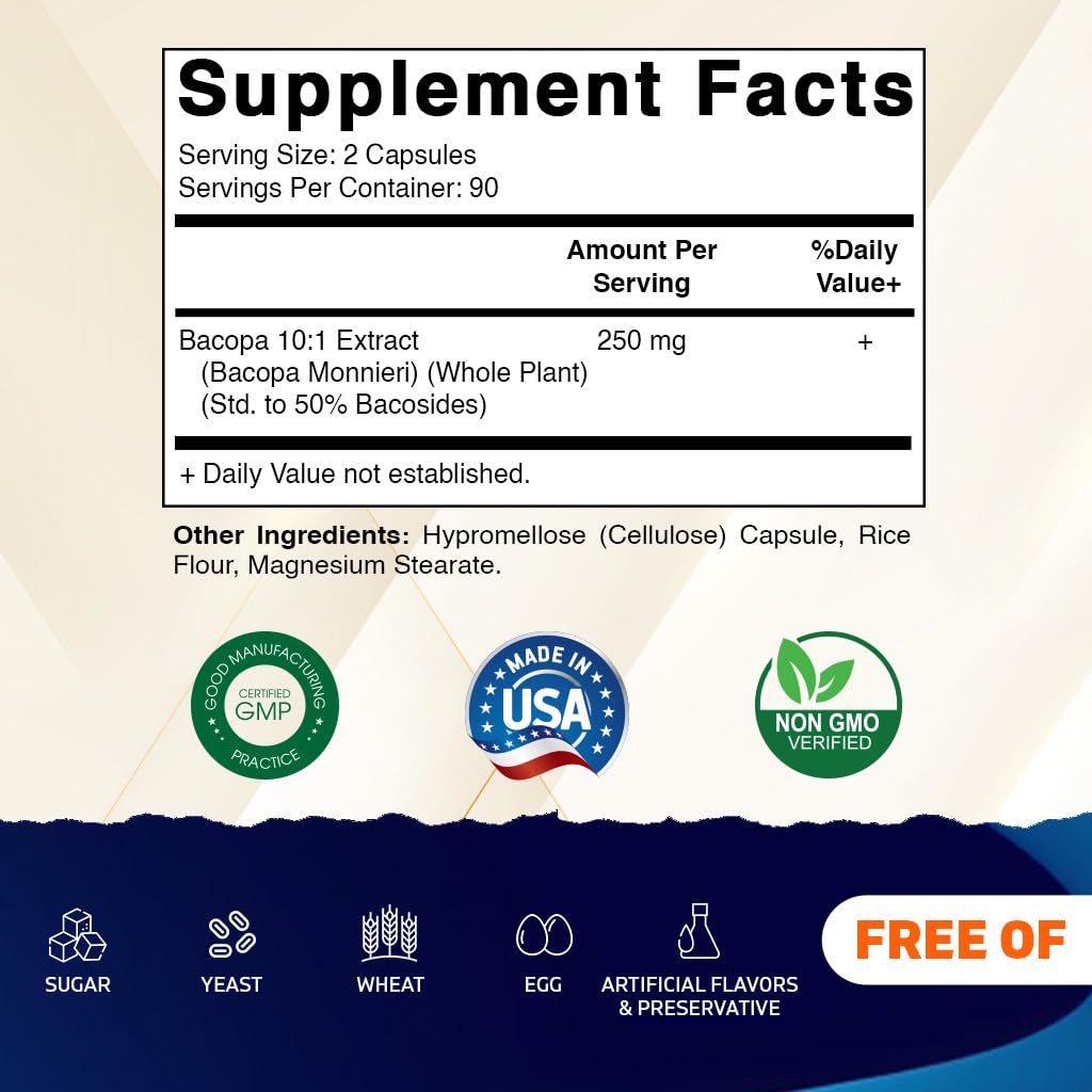 Vitamatic Bacopa Monnieri, cápsulas vegetarianas, favorecen la concentración y claridad mental