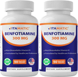 Vitamatic Benfotiamina 300 mg – botella frontal para almacenamiento cómodo.