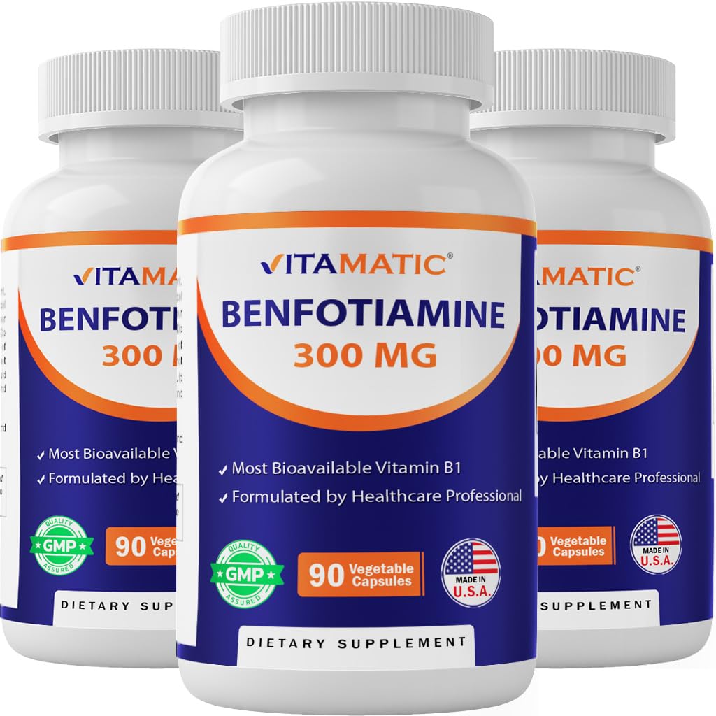Vitamatic Benfotiamina conjunto de 3 botellas para suministro prolongado.