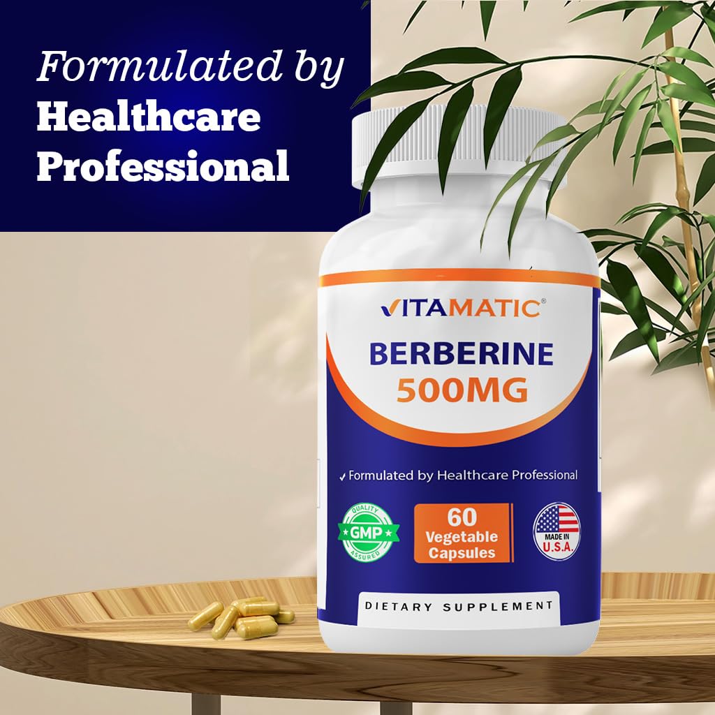 Envase Vitamatic Berberina enfocado en su empaque, listo para la compra
