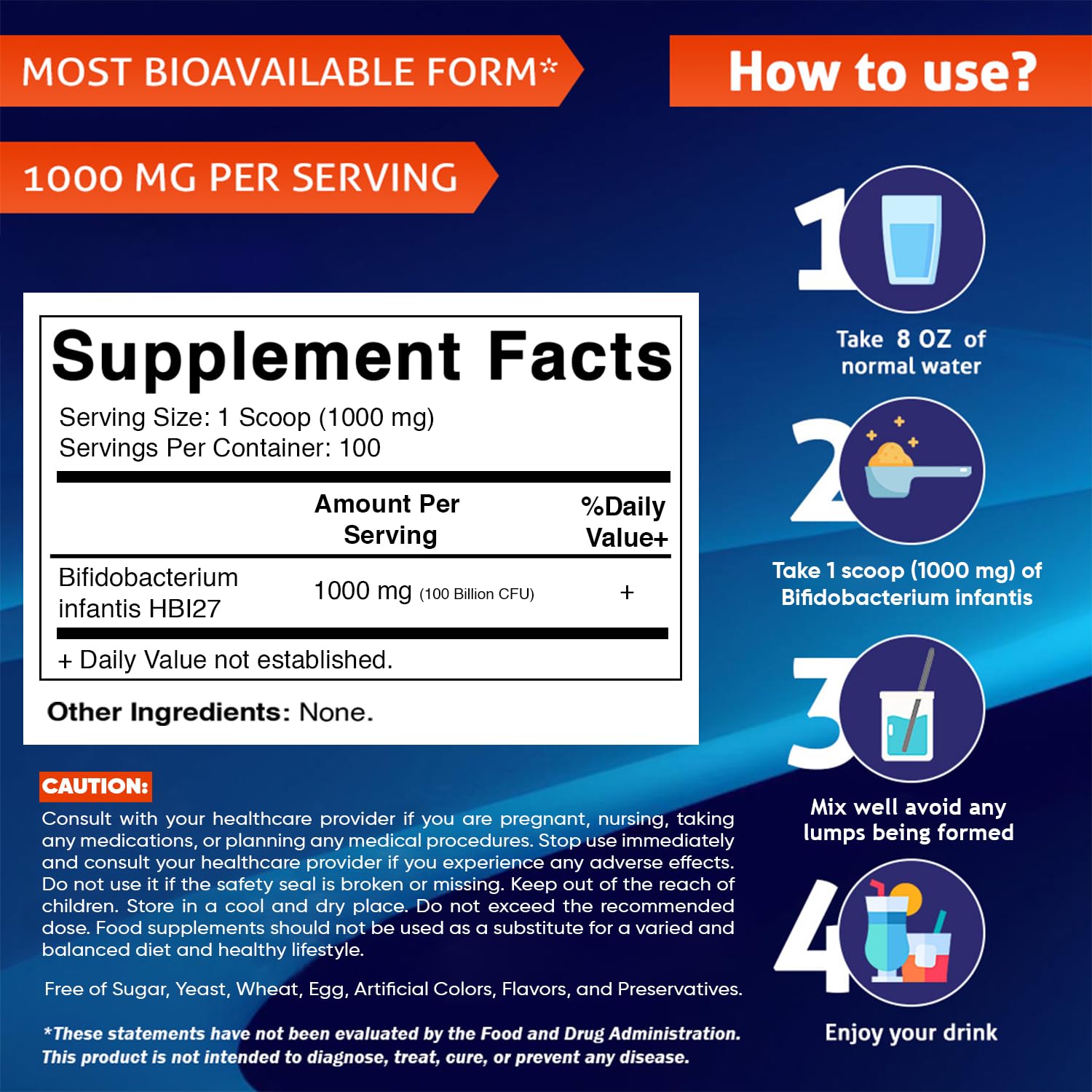 Porciones de Vitamatic Bifidobacterium Infantis en envase de 100 g