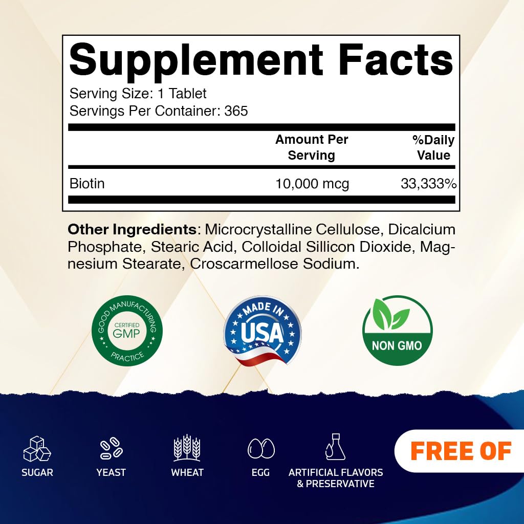 Etiqueta Vitamatic Biotina 10000mcg en primer plano y uso diario.