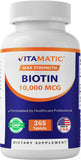 Frasco Vitamatic Biotina 10000mcg para uso diario y apoyo cabello, piel y uñas.