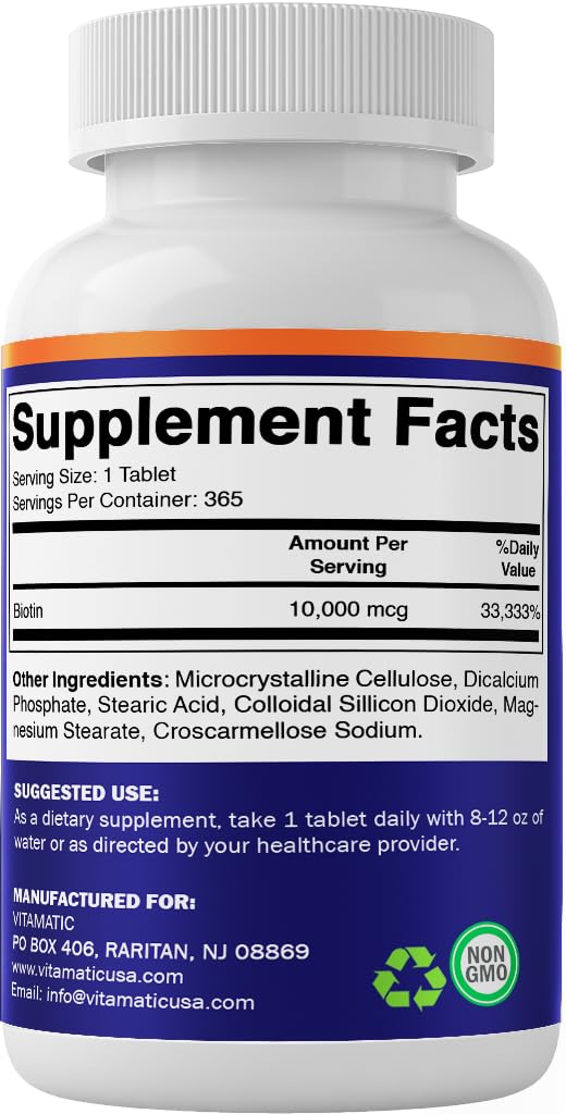 Uso diario de Vitamatic Biotina 10000mcg para apoyo de rutina.