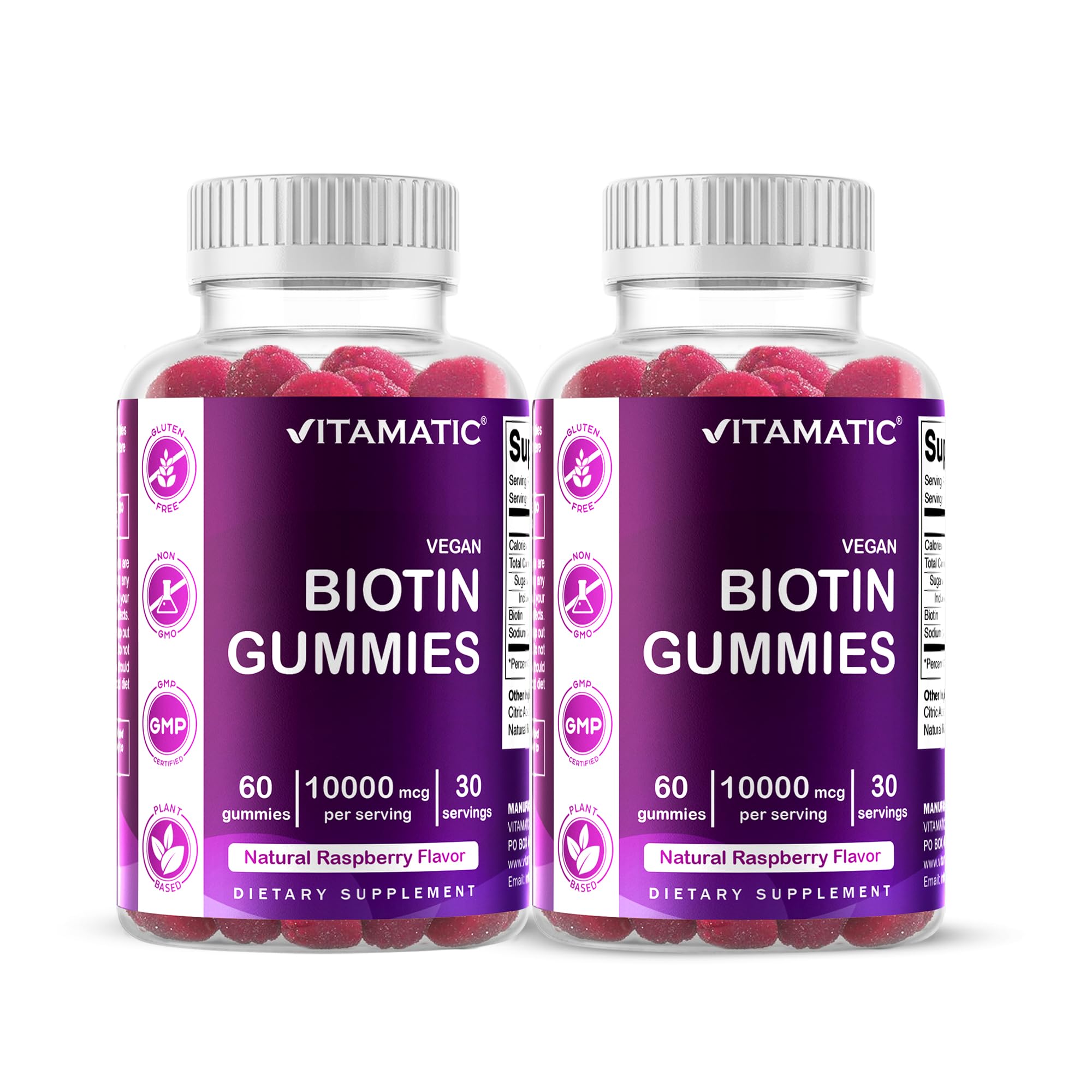 Vitamatic Biotina Gummies, botella de frambuesa con sabor delicioso para la rutina diaria