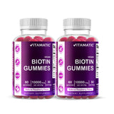 Vitamatic Biotina Gummies, botella de frambuesa con sabor delicioso para la rutina diaria