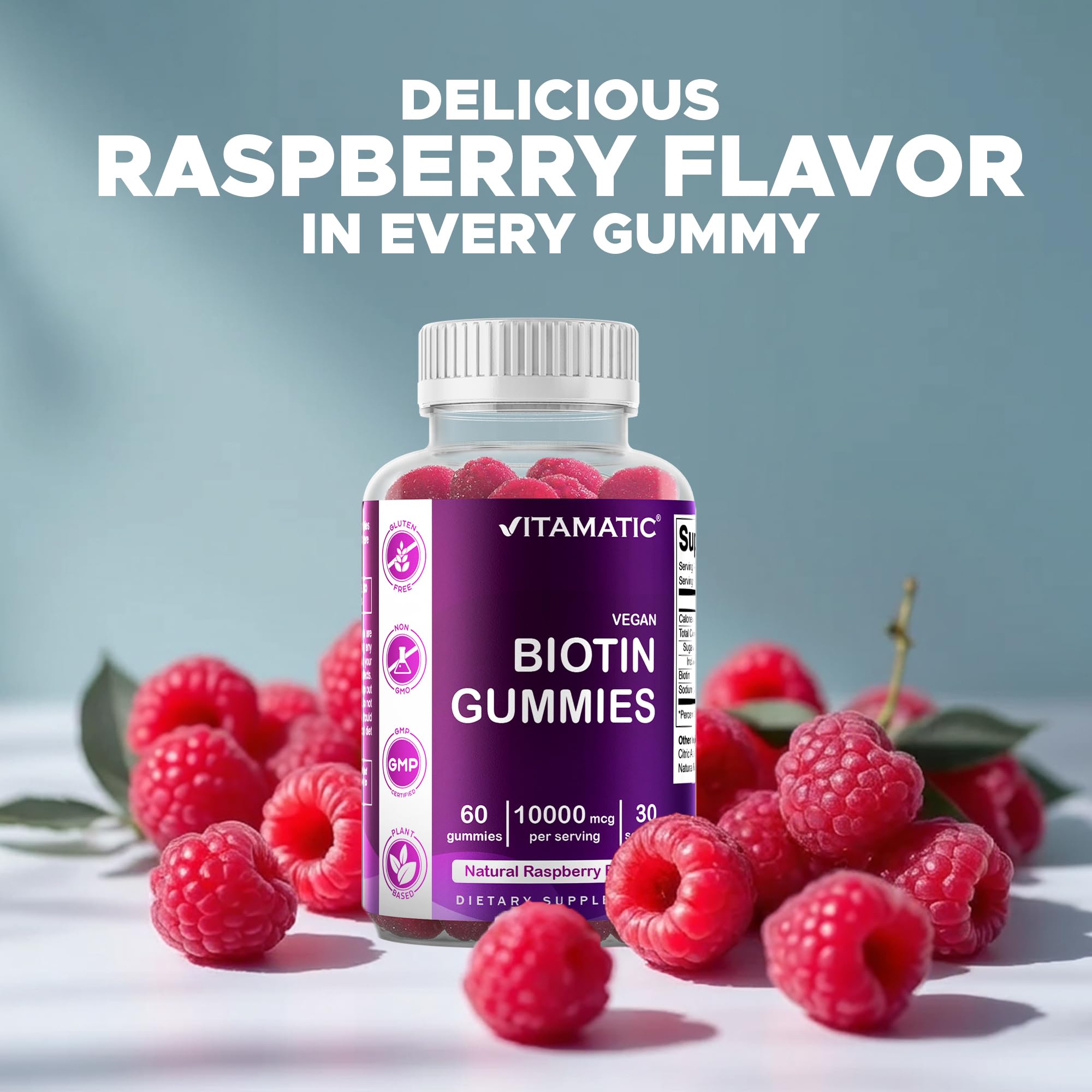 Icono vegano Vitamatic biotina señala opción vegana para salud general.
