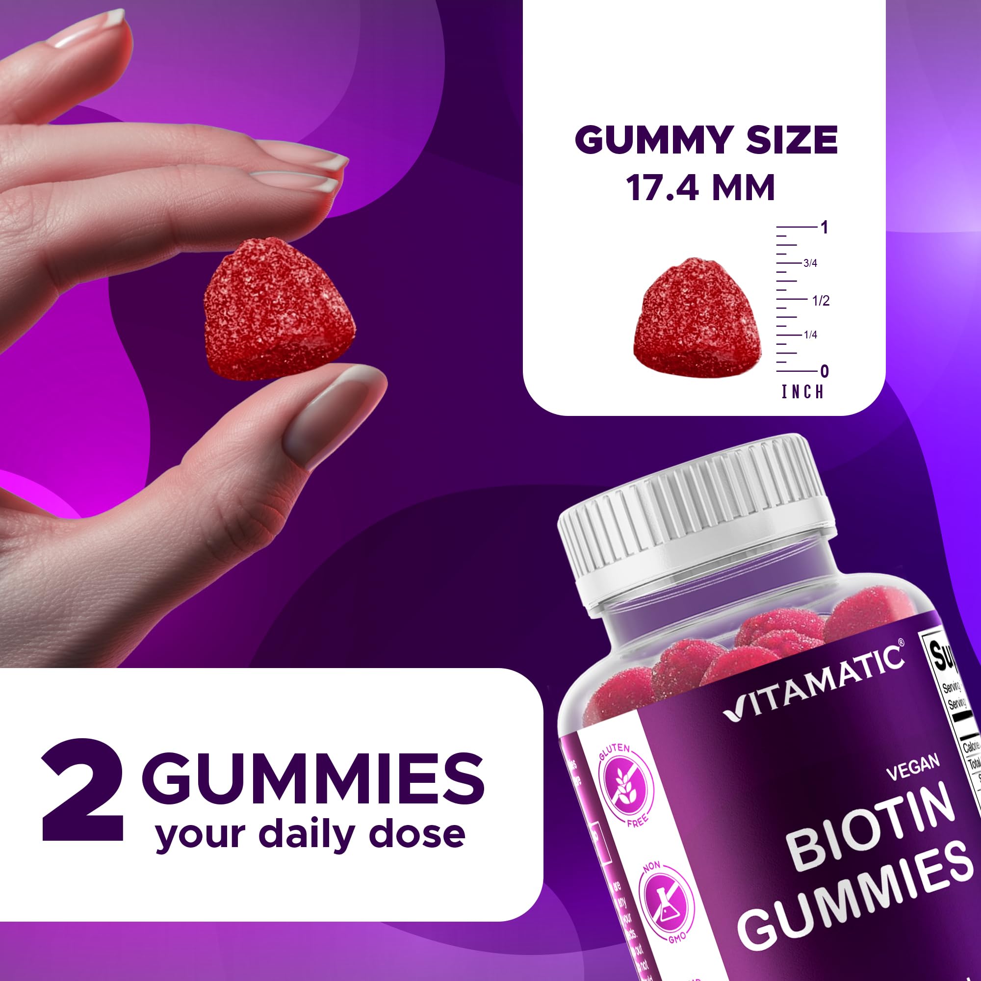 Sin colorantes artificiales en gomitas Vitamatic biotina.