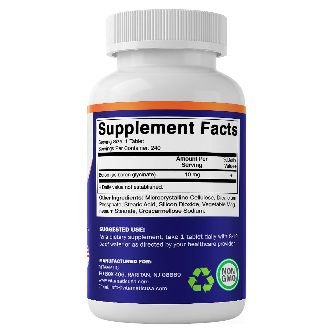 Vitamatic Boro glicinato 10 mg, fabricación en Estados Unidos y control de calidad
