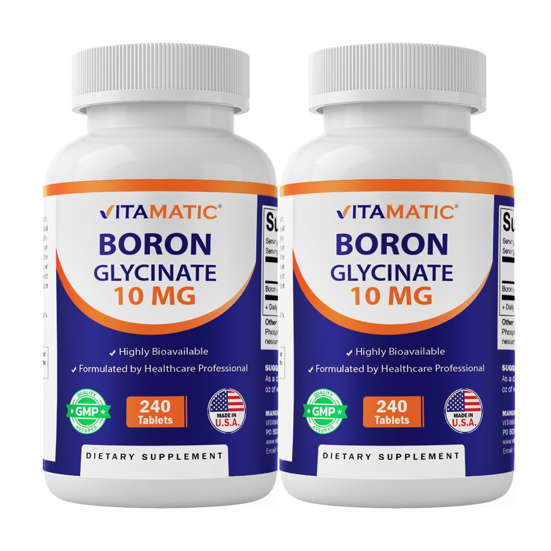 Vitamatic boro glicinato: envase frontal, tableta suave para uso diario.