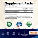 Vitamatic cafeína 200 mg, 250 tabletas, energía sostenida para tareas.