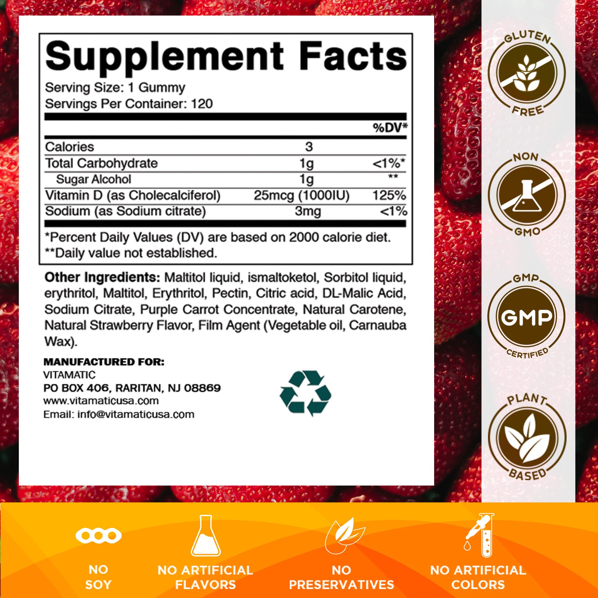 Etiqueta de Vitamatic D3-120 con pectina y sin gluten