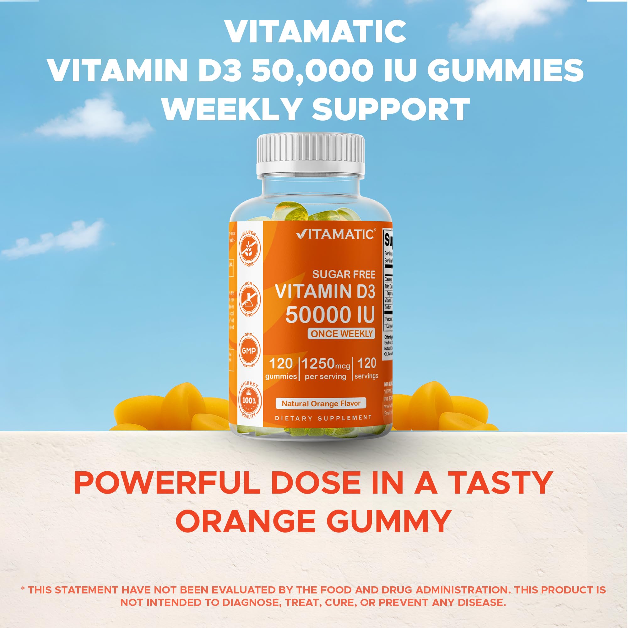 Caja de Vitamatic D3, presentación semanal con 120 gomitas para consumo.