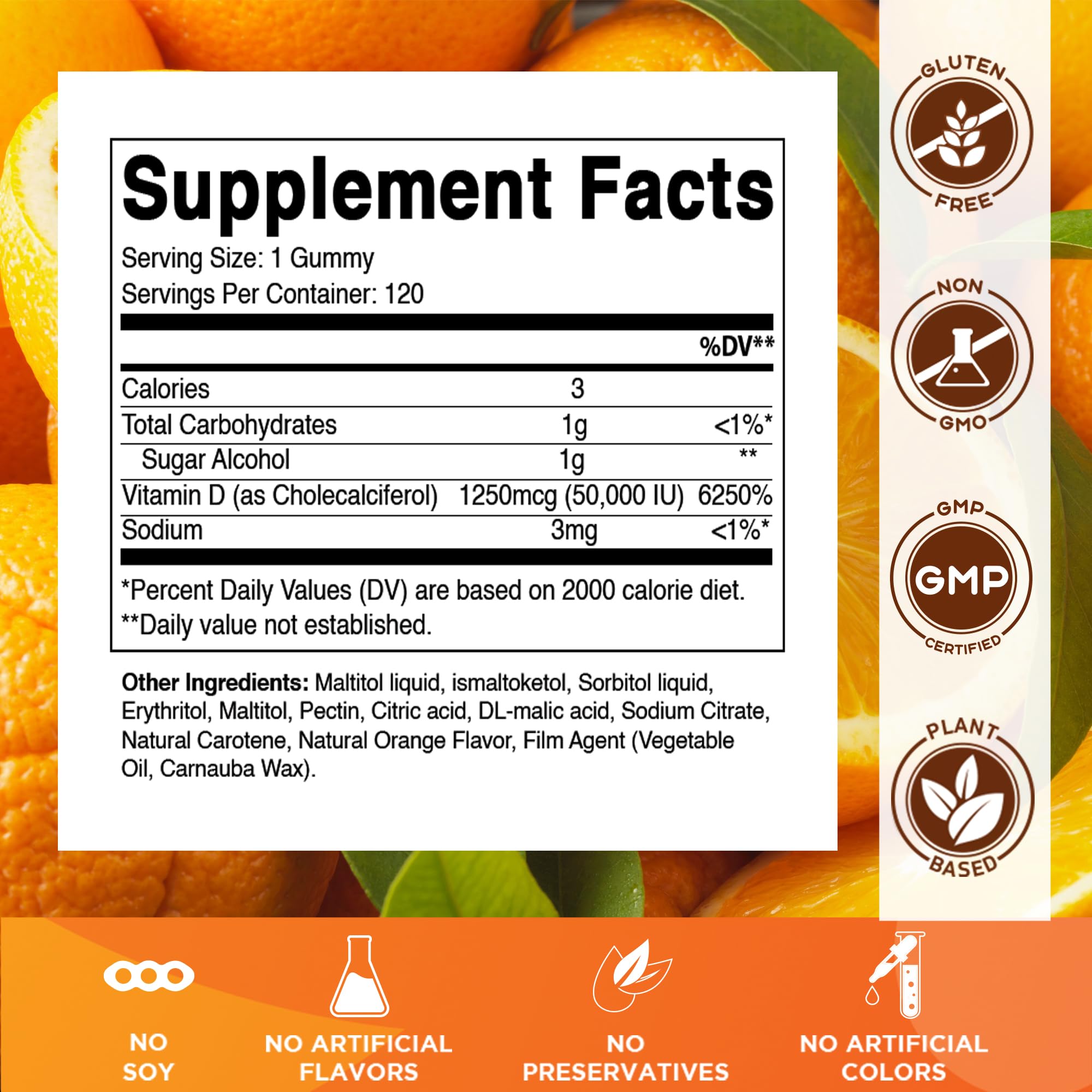 Vitamatic D3 gomitas sin azúcar, textura suave para uso diario.