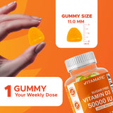 Etiqueta frontal de Vitamatic D3 con dosis semanal y sello de calidad.